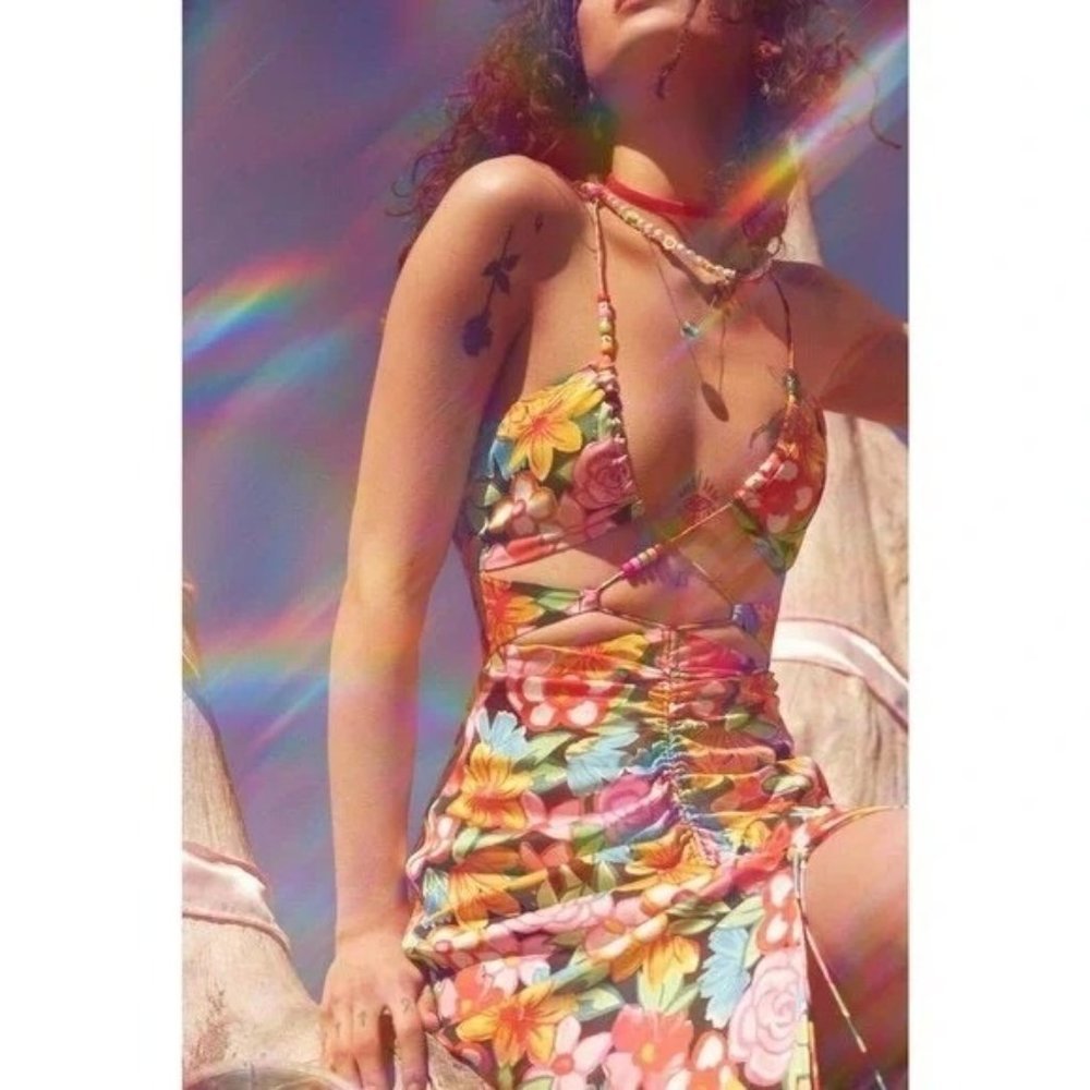 For Love & Lemons Floral Maxi Dress in Yellow, Pink, Blue, Green, Black - Picture 2 of 11